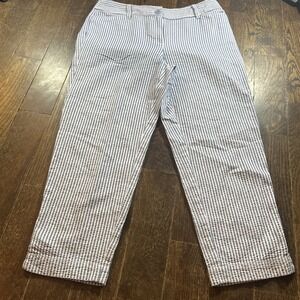 TALBOTS Women's SEERSUCKER PERFECT CROP Blue White Coastal Beach Pants Size 4p